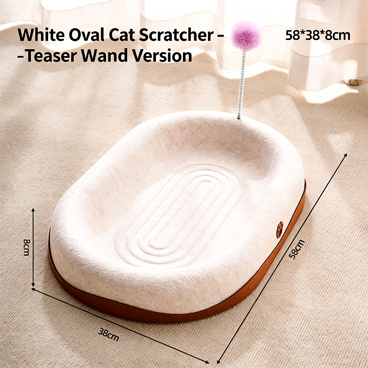 Oval Cat Scratcher Board with Teaser Wand
