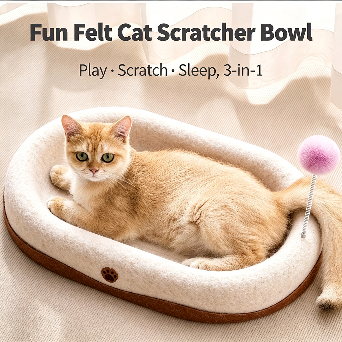 Oval Cat Scratcher Board with Bell Ball
