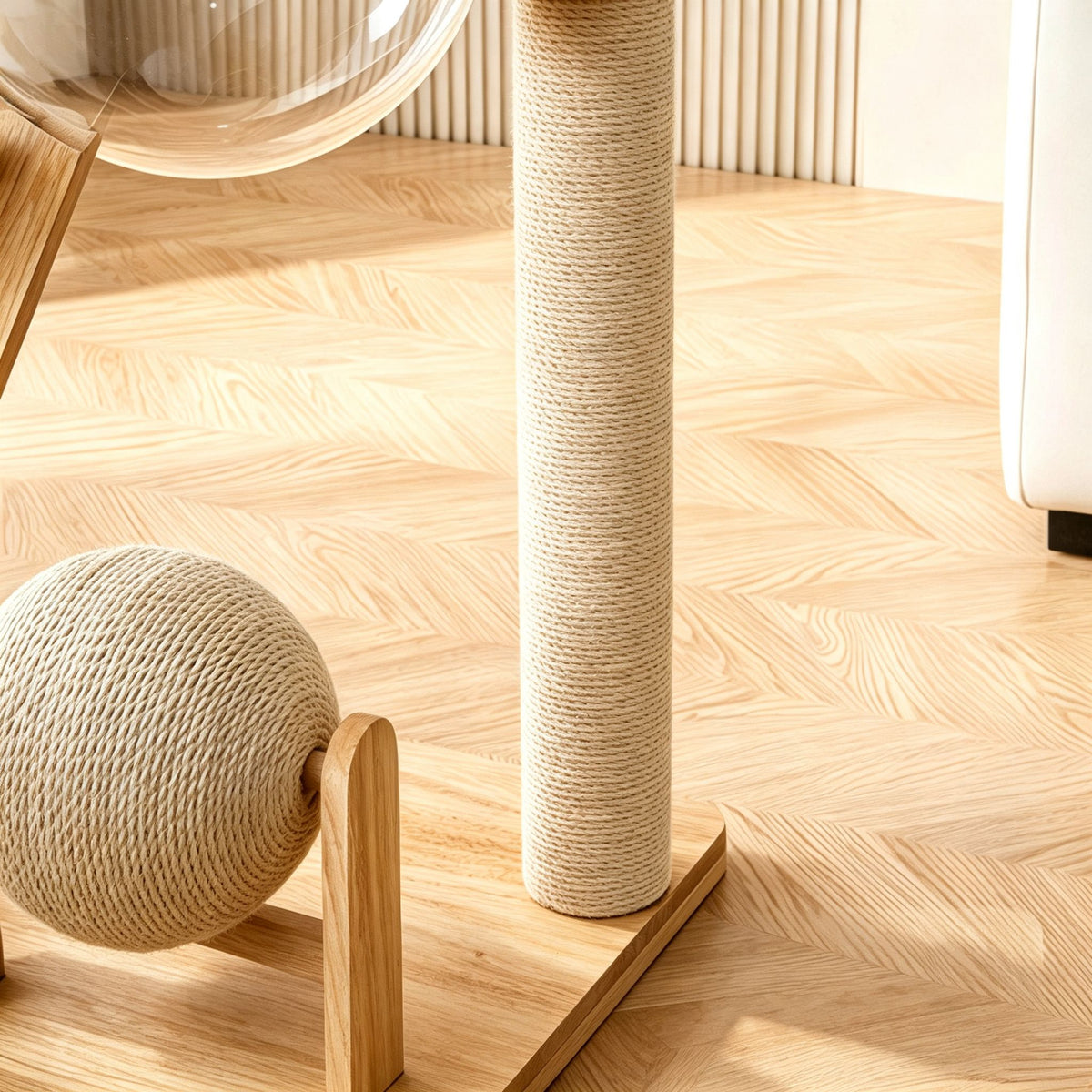 Rubber Wood & Acrylic Cat Tree (Wide)