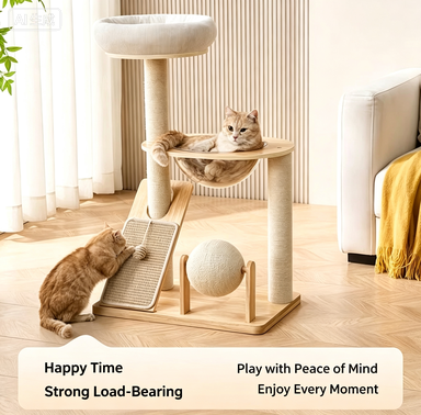 Rubber Wood & Acrylic Cat Tree (Tall)