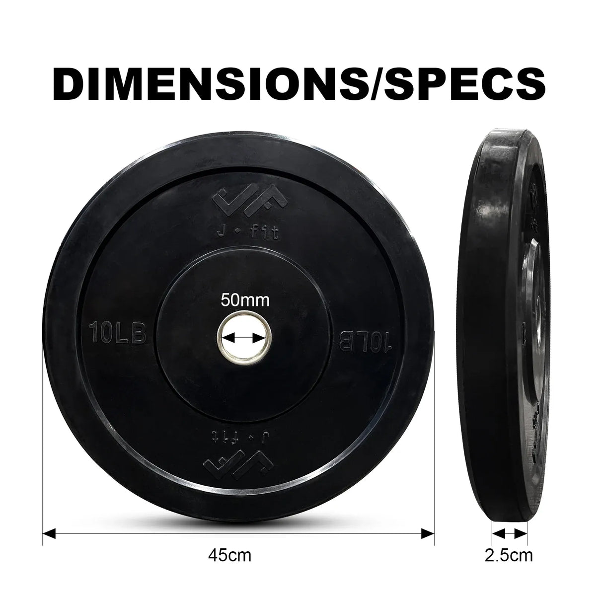JFIT Black Olympic Bumper Plate 10LB 25LB 35LB 45LB — 35LB/16KG