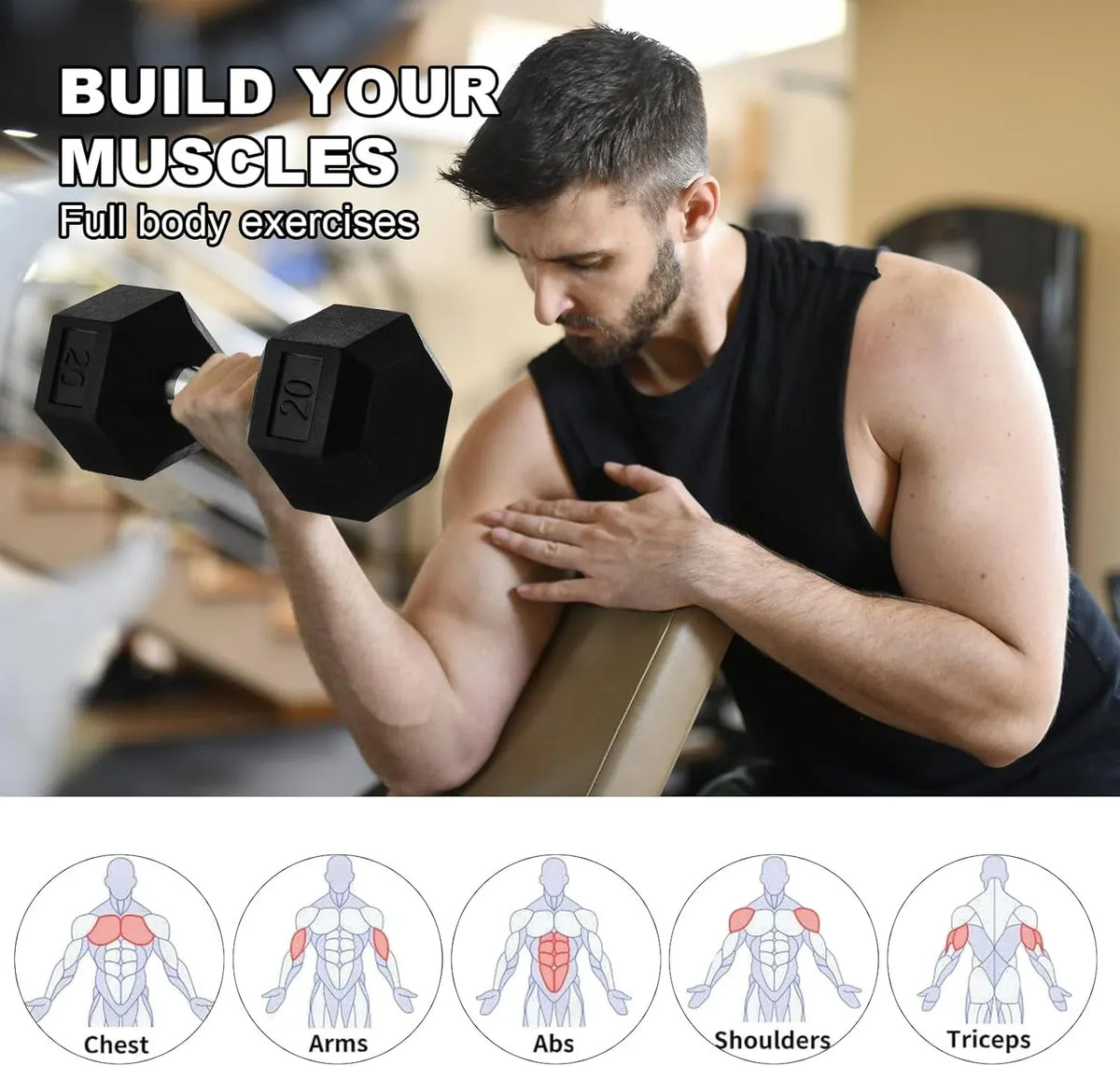 20lb to 45lb Rubber Coated Hex Dumbbells (sold in pairs) — Pair of 30LB / ~13.5kg
