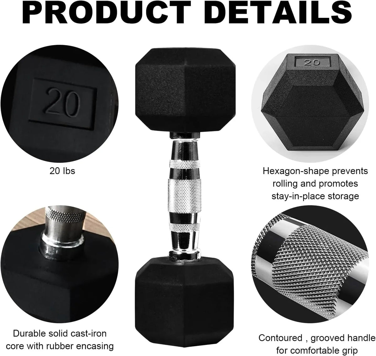20lb to 45lb Rubber Coated Hex Dumbbells (sold in pairs) — Pair of 40LB / ~18kg