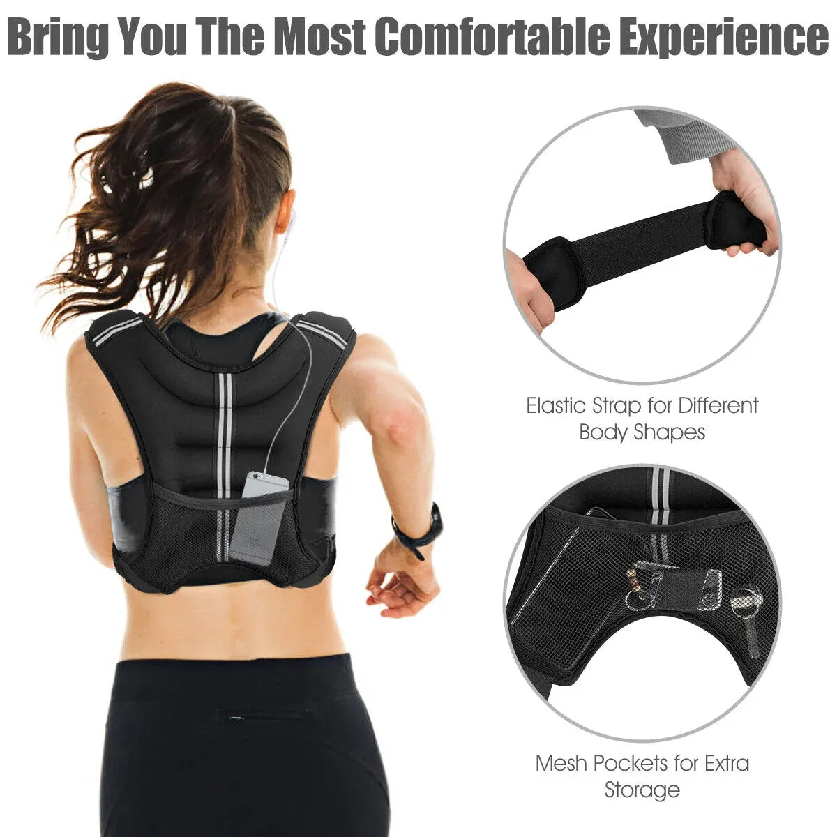 Weighted Vest With Mesh Pocket & Adjustable Buckle — 5kg / Black