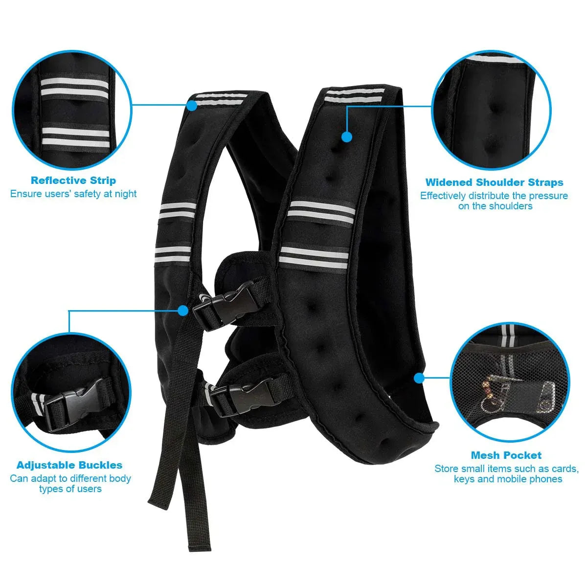 Weighted Vest With Mesh Pocket & Adjustable Buckle — 3kg / Blue