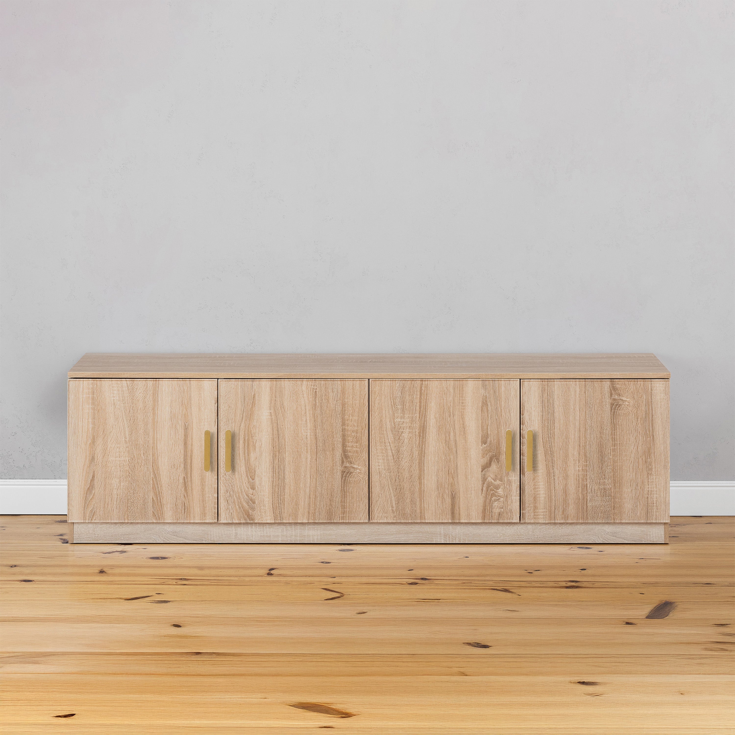 BUCHAREST TV UNIT- NATURAL OAK - SLIM - OVAL BRASS