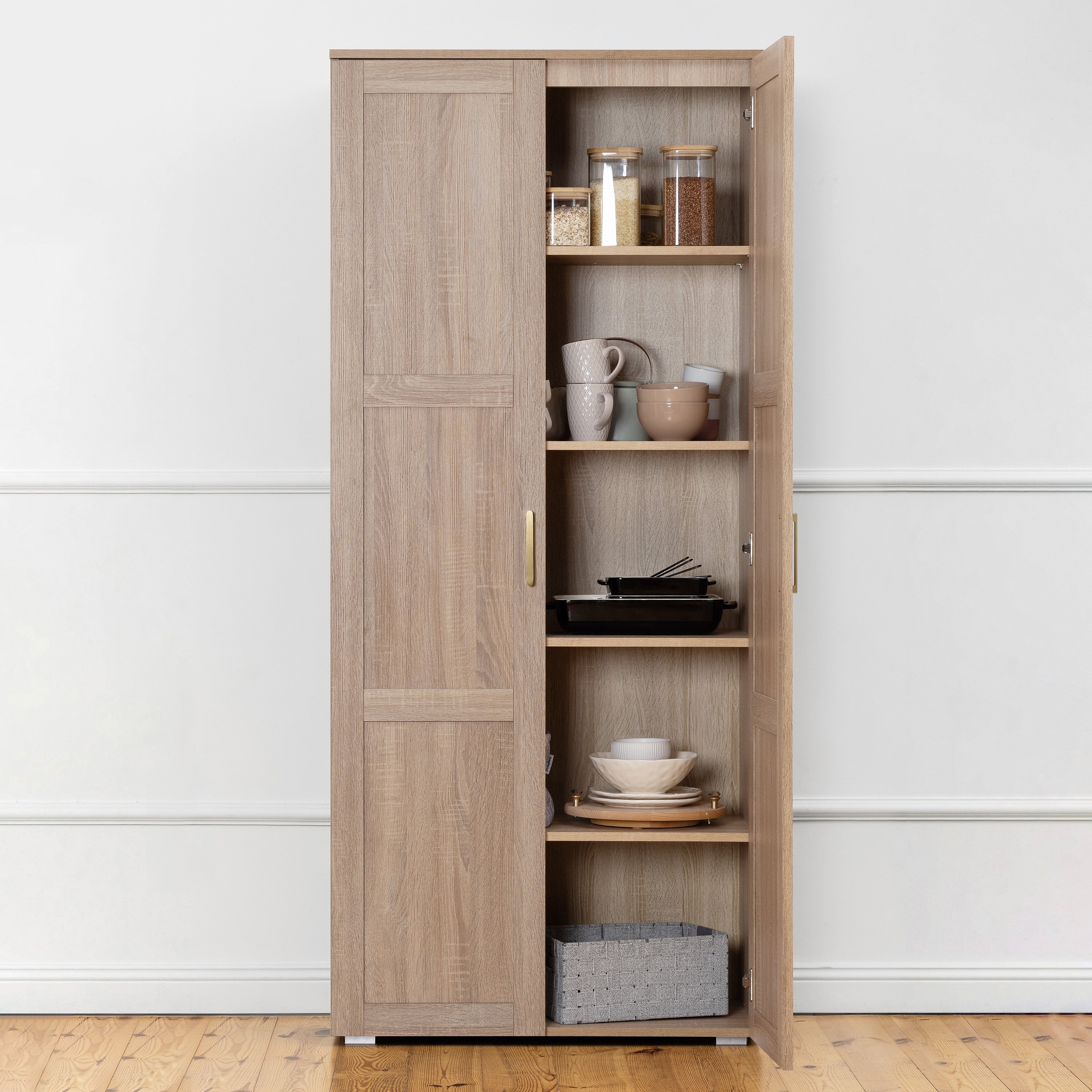 STOCKHOLM STORAGE CUPBOARD HAMPTONS - NATURAL OAK - SCANDI BRASS