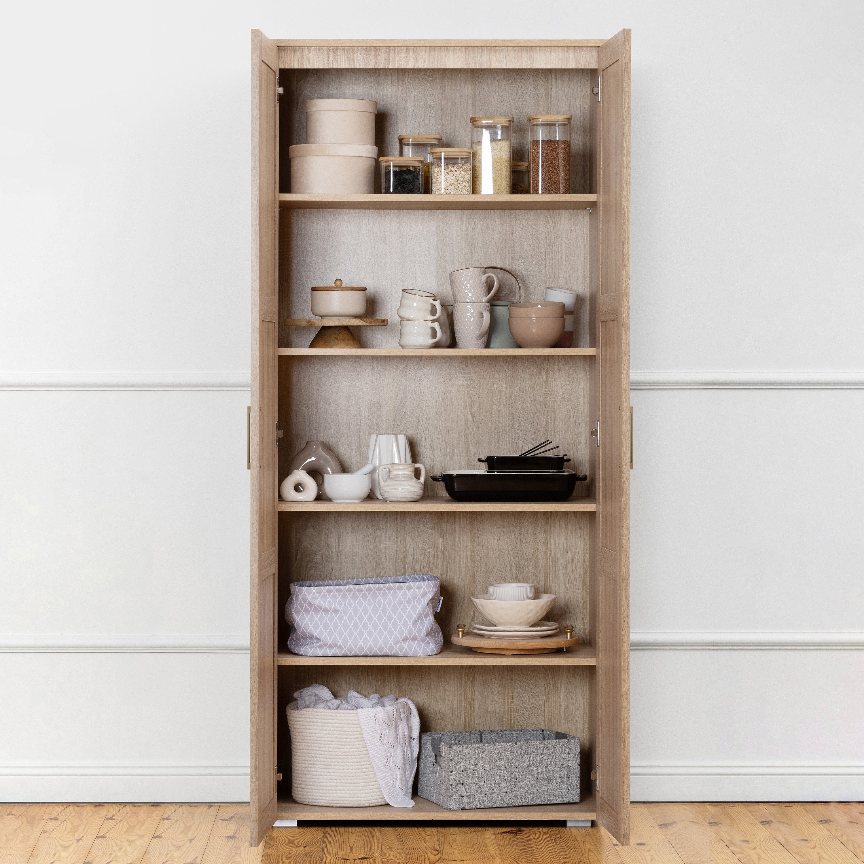 STOCKHOLM STORAGE CUPBOARD HAMPTONS - NATURAL OAK - SCANDI BRASS