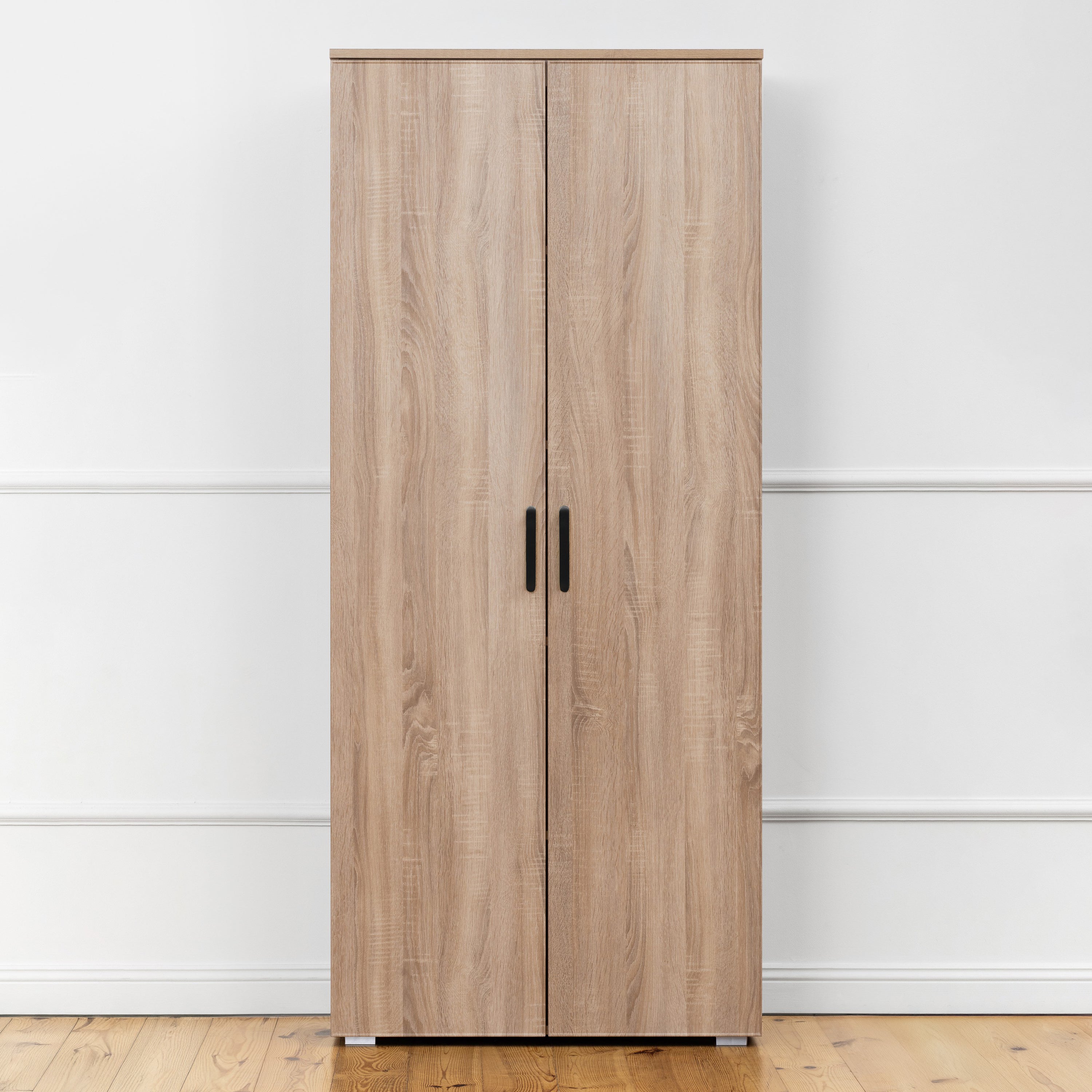 STOCKHOLM STORAGE CUPBOARD SLIM - NATURAL OAK - OVAL BLACK