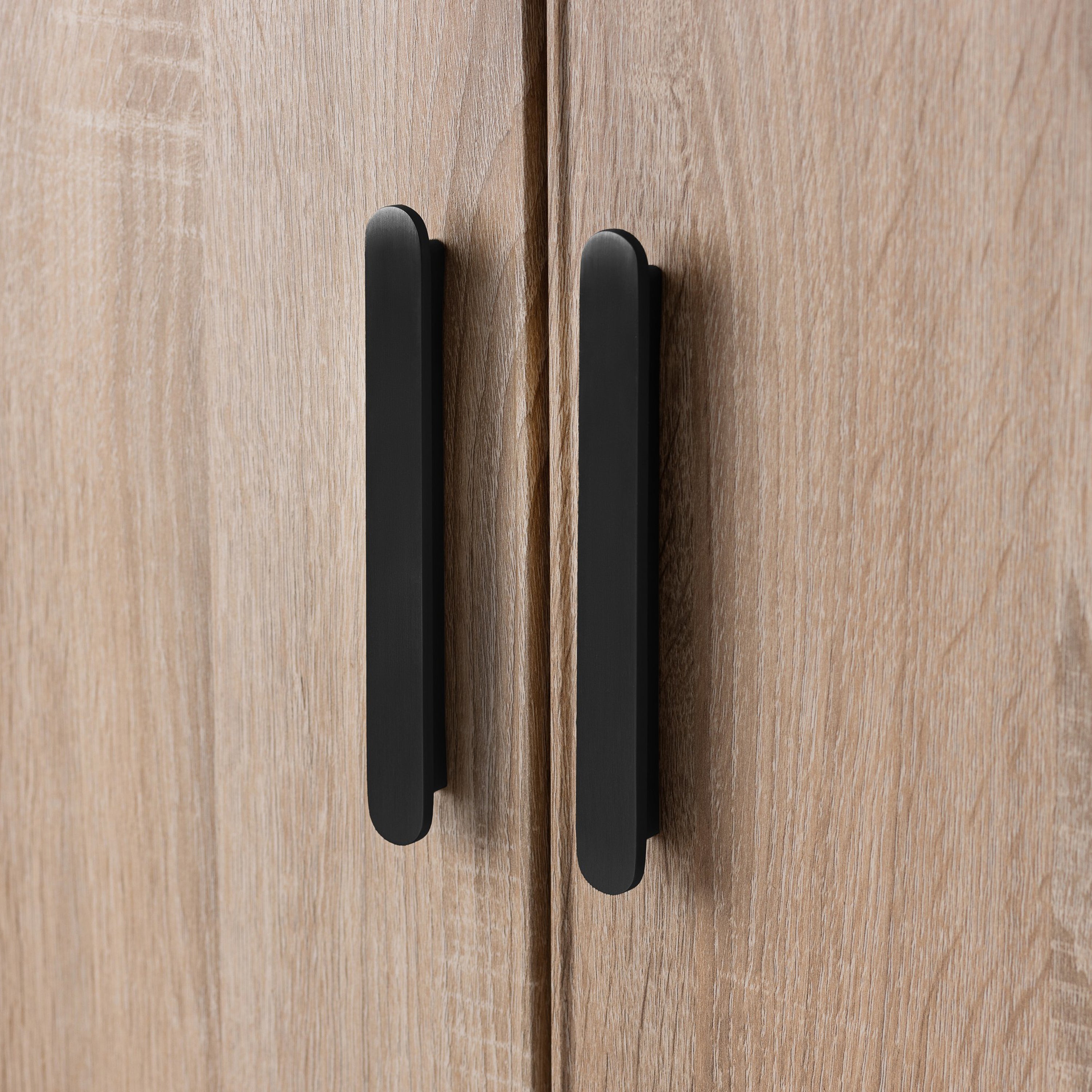 STOCKHOLM STORAGE CUPBOARD SLIM - NATURAL OAK - OVAL BLACK