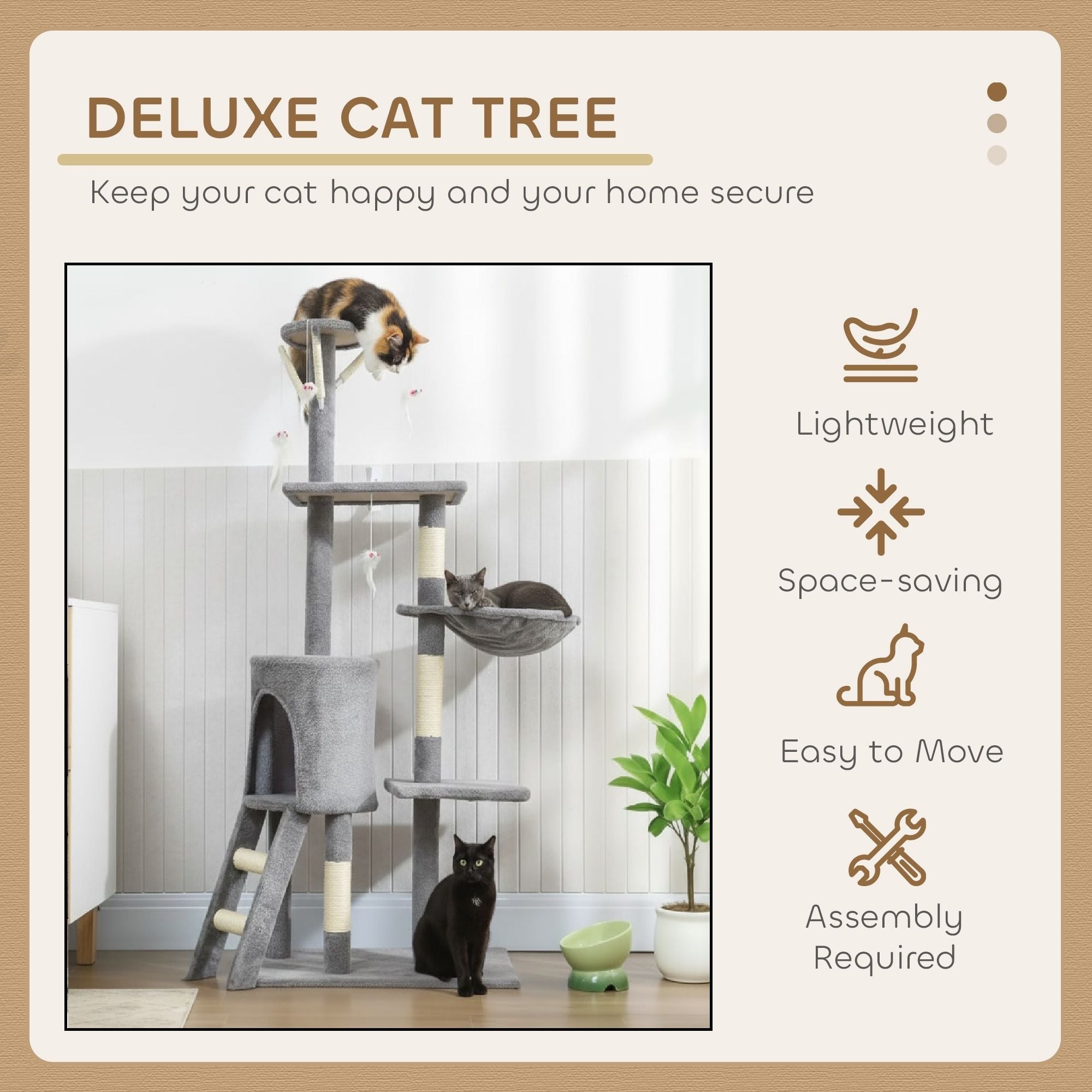 CARLA HOME 134cm Cat Tree for Indoor Cats with Hammock, Plush Perch & Sisal Scratching Posts for Kittens & Adult Cats (Light Grey)