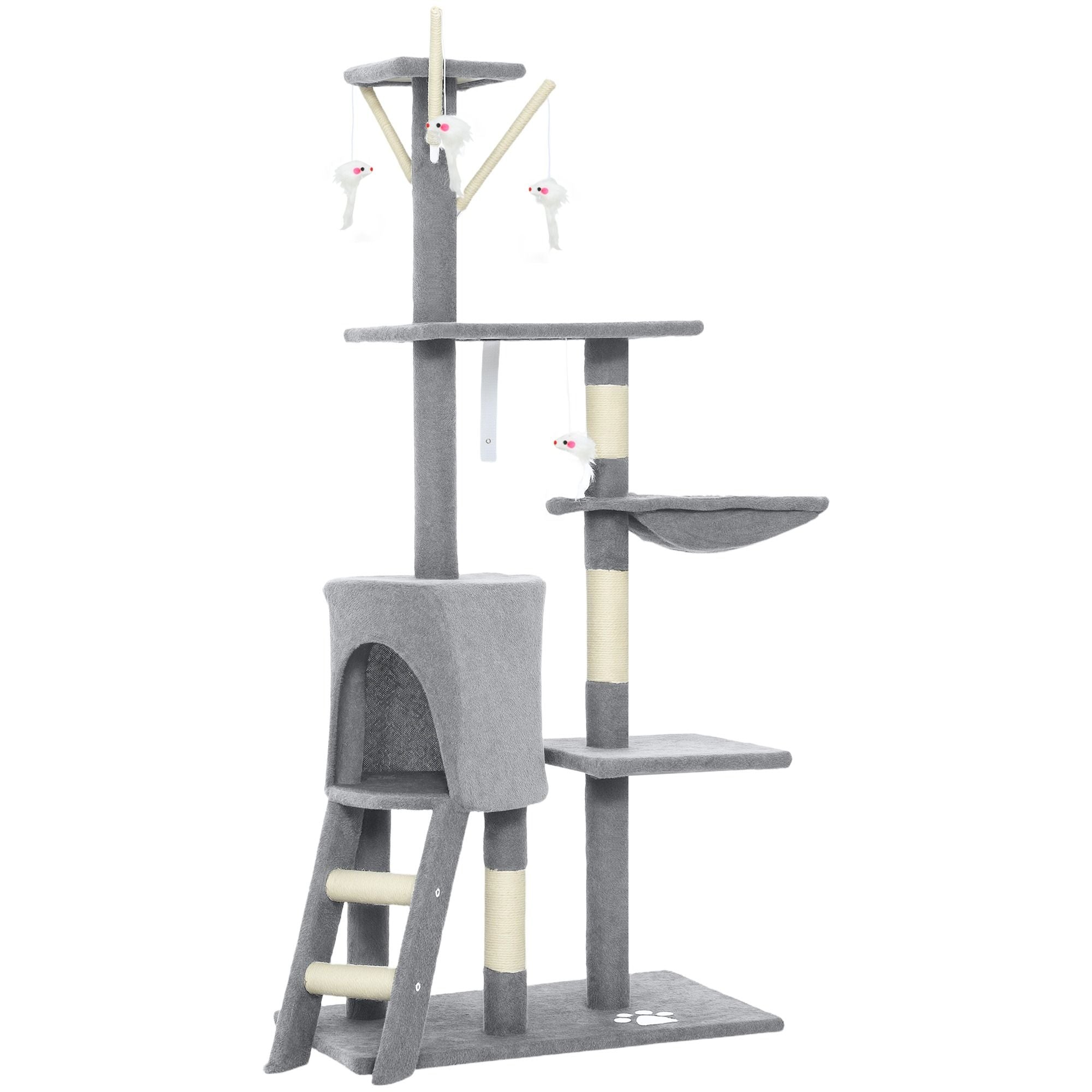 CARLA HOME 134cm Cat Tree for Indoor Cats with Hammock, Plush Perch & Sisal Scratching Posts for Kittens & Adult Cats (Light Grey)