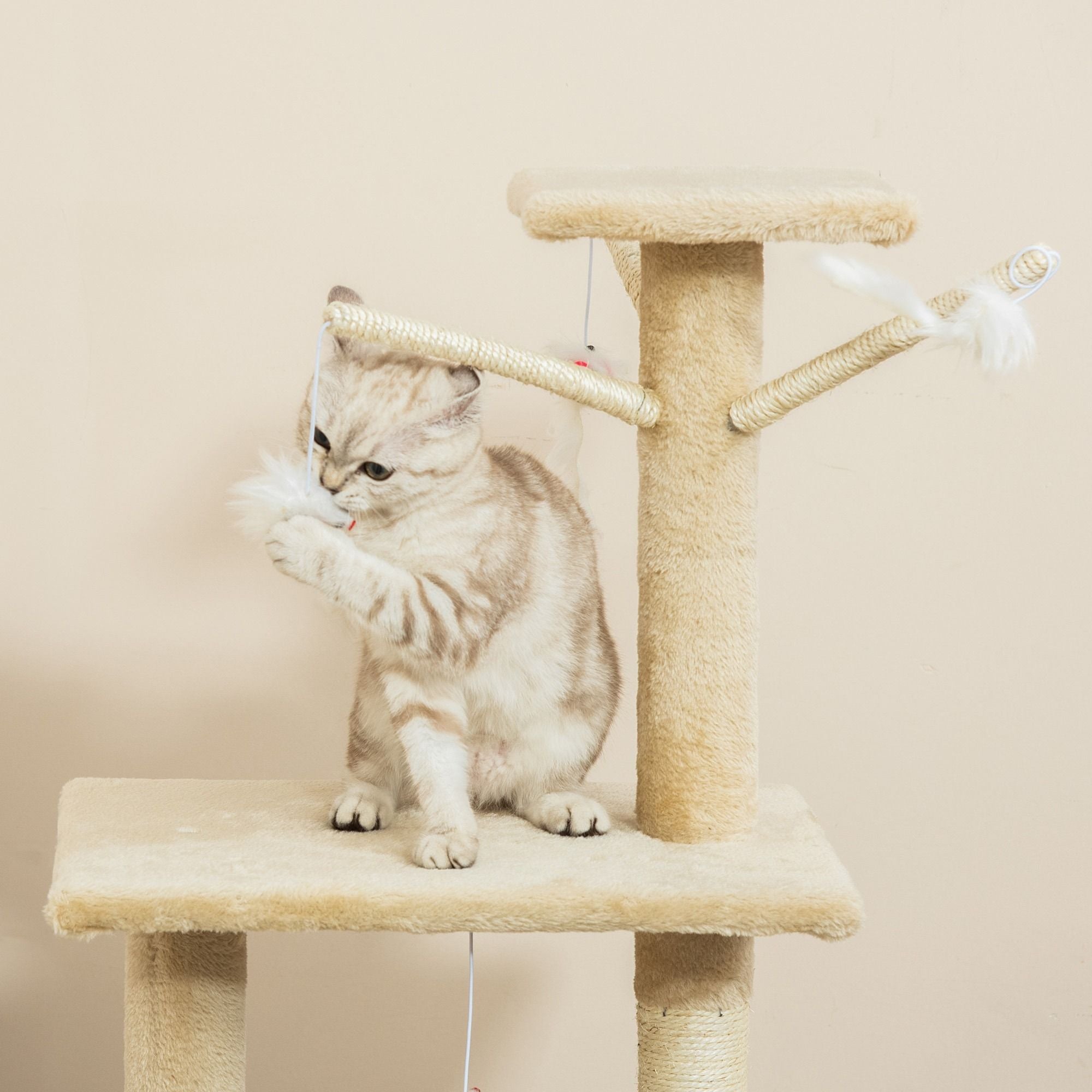CARLA HOME 134cm Cat Tree for Indoor Cats with Hammock, Plush Perch & Sisal Scratching Posts for Kittens & Adult Cats (Beige)