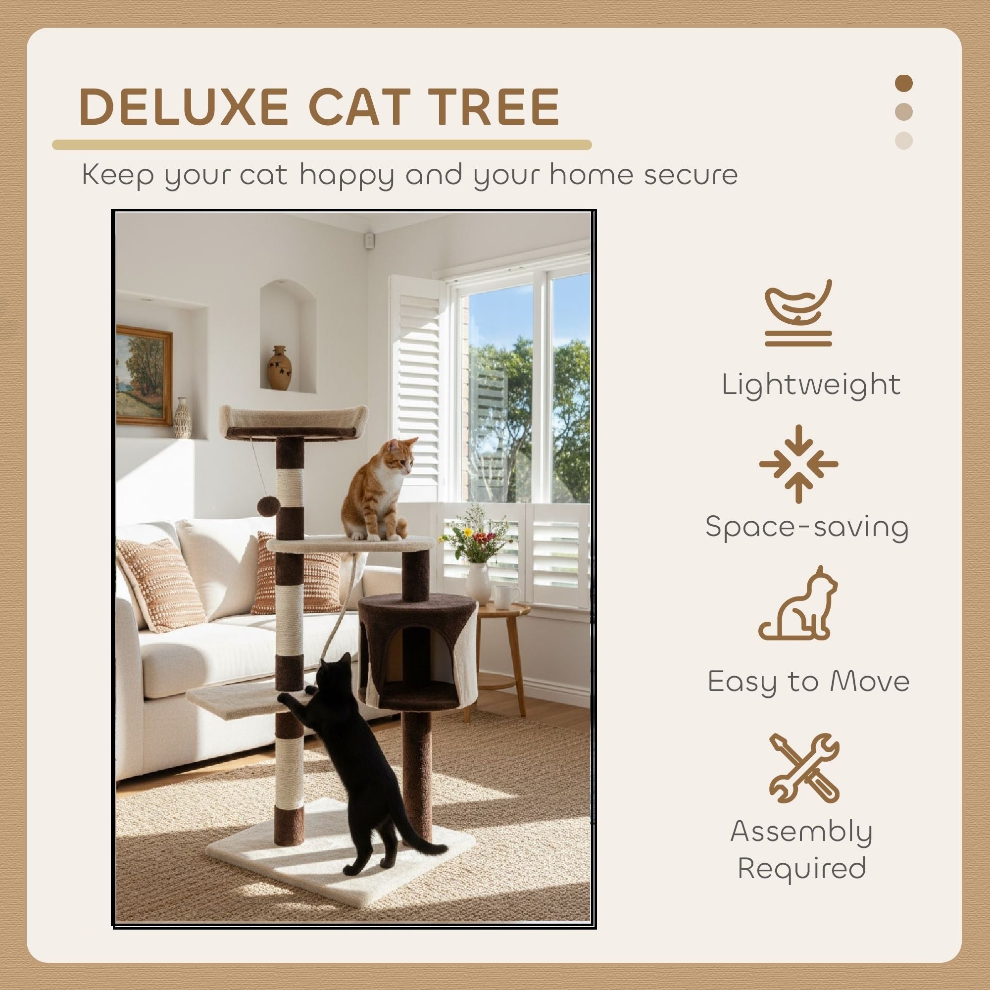 CARLA HOME 140cm Cat Tree for Indoor Cats with Plush Perch, Sisal Scratching Posts & Condo for Kittens & Adult Cats (Beige)