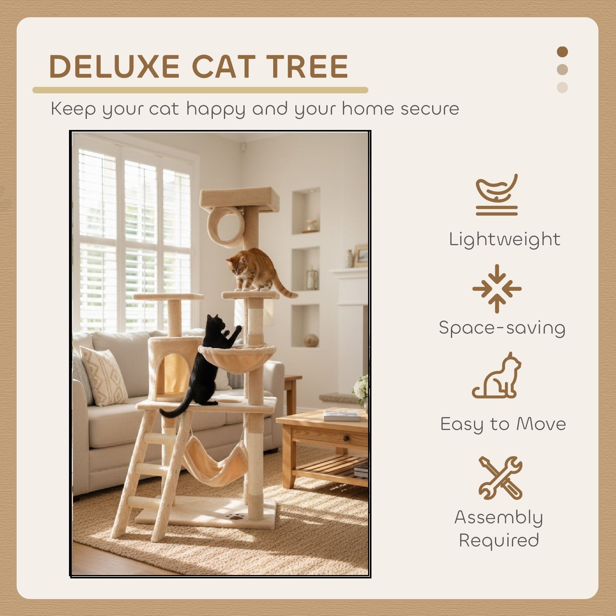 CARLA HOME 141cm Cat Tree Tower for Indoor Cats with Plush Perch, Ladder, Sisal Scratching Posts, Hammock & Condo for Kittens & Adult Cats (Beige)