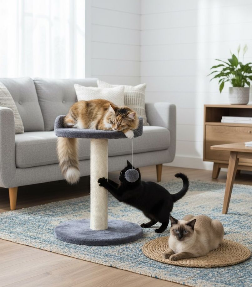 CARLA HOME Cat Tree Tower for Indoor Cats with Plush Perch, Sisal Scratching Post & Hanging Ball Toy for Kittens or Small Breeds