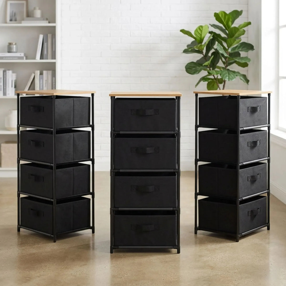 CARLA HOME 4 Drawer Fabric Storage Dresser - Steel Frame - Black - Storage Rack - Rustic
