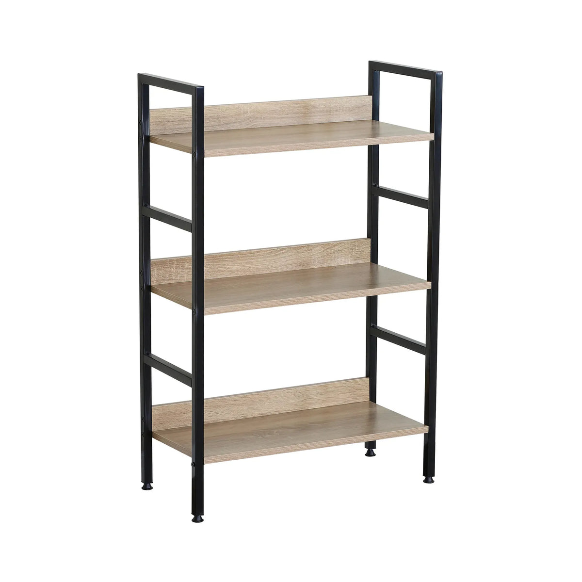 CARLA HOME 3 Tier Bookshelf - Wood Metal Display Shelf - Brown - Rustic - Steel - Living Room Office