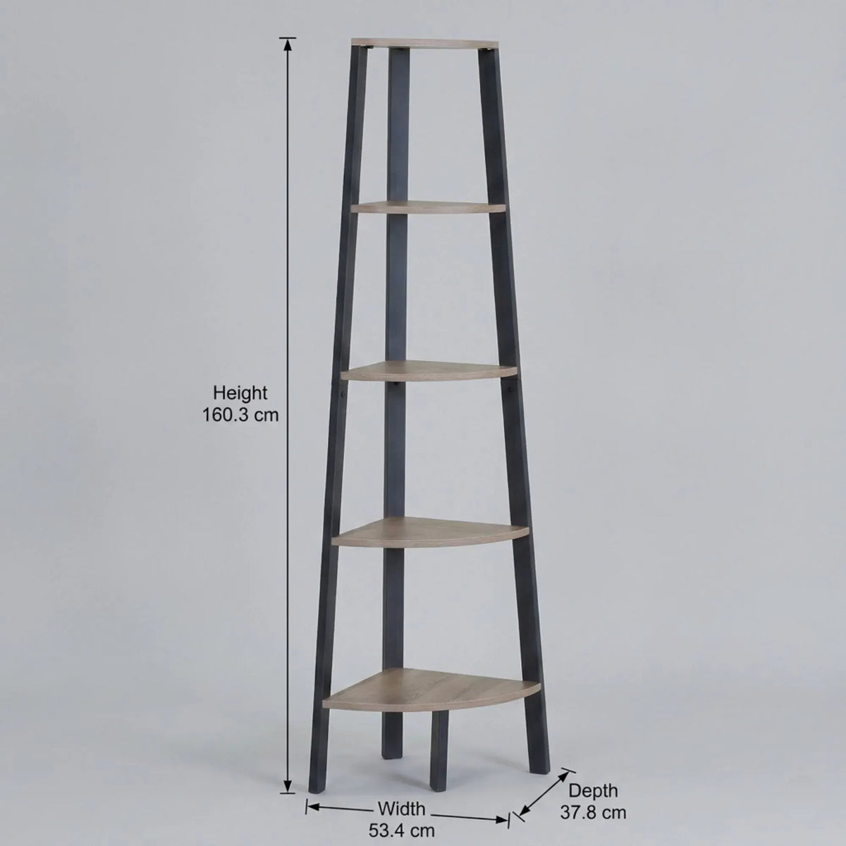 CARLA HOME 5 Tier Corner Shelf - Ladder Bookshelf - Metal Frame - Brown - Rustic