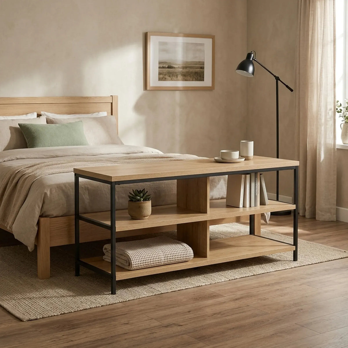 CARLA HOME Tv Stand 3 Tier Open Shelf Entertainment Console - Brown - Rustic - Steel