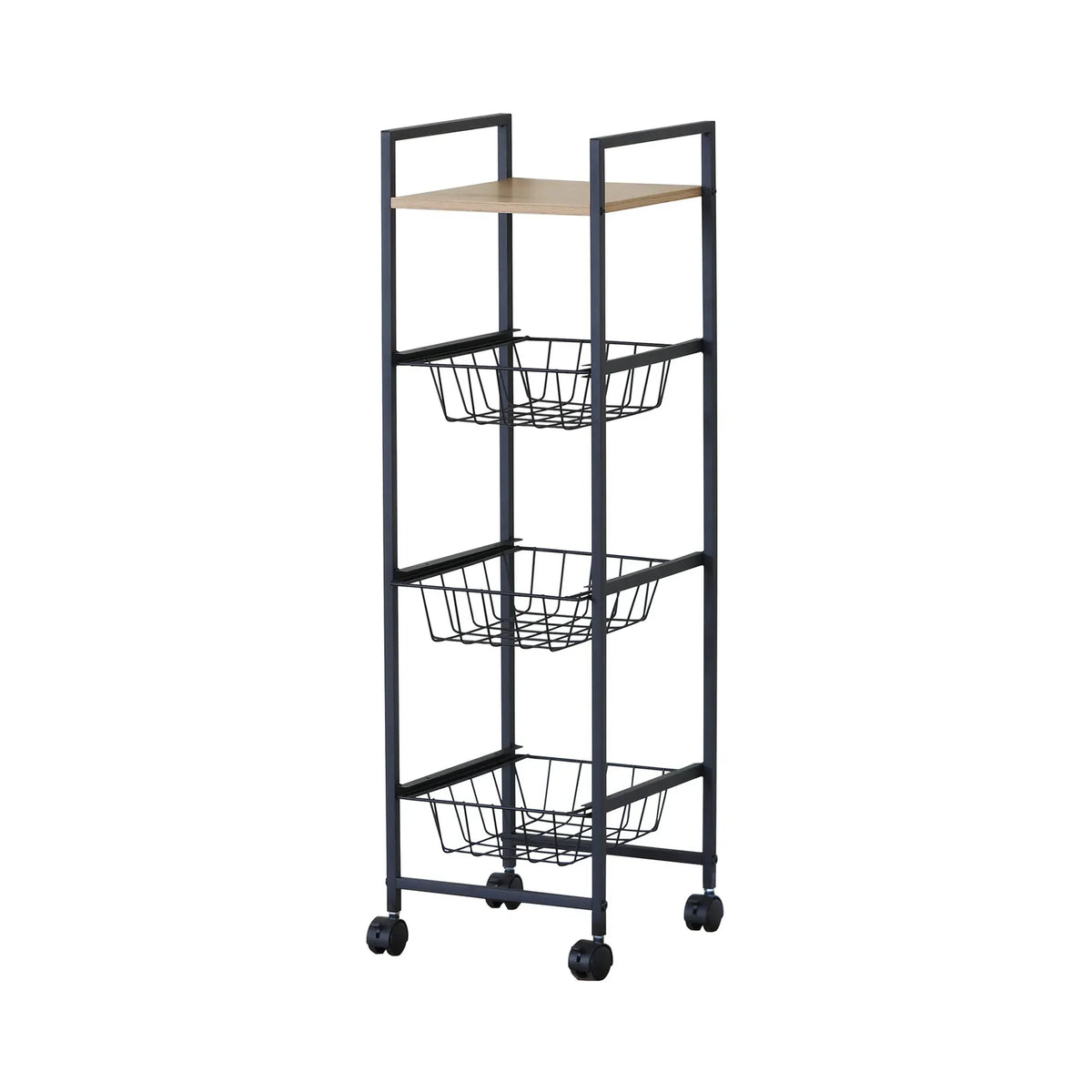 CARLA HOME 4 Tier Rolling Kitchen Trolley Cart - Rustic Brown - Steel - Kitchen Rolling Cart