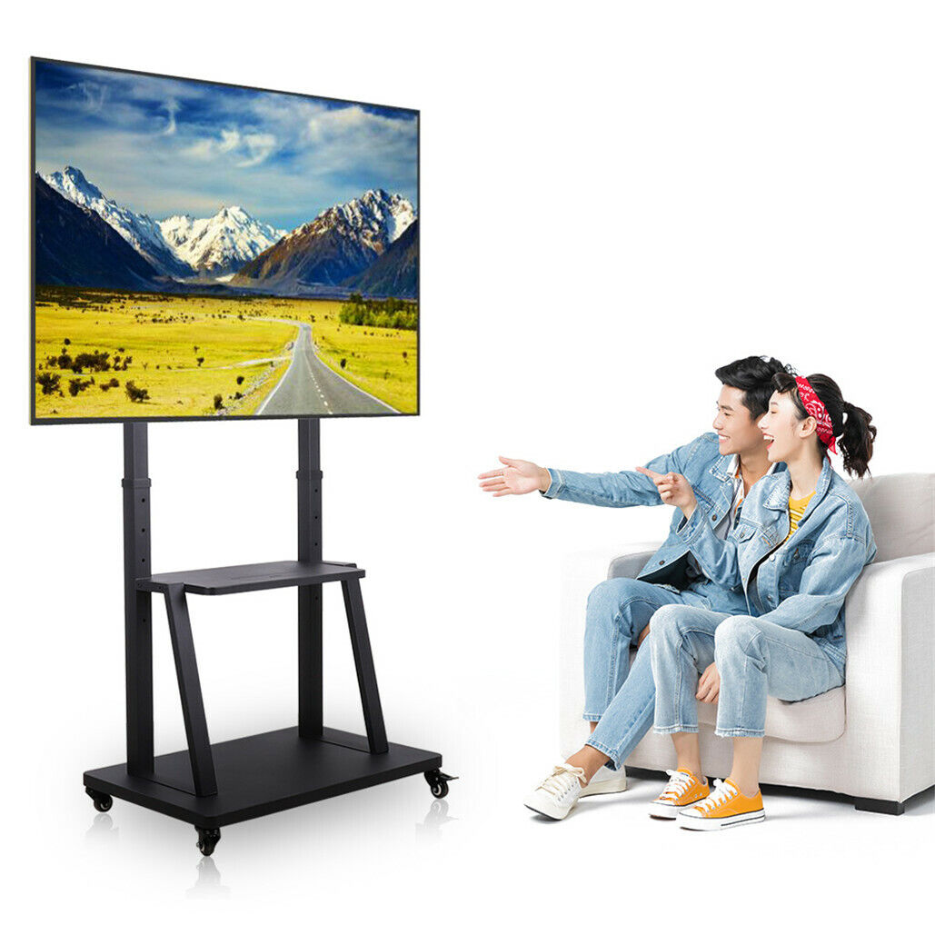 Rolling TV Stand 32-100 w/ Adjustable Mount & 2-Tier Shelf