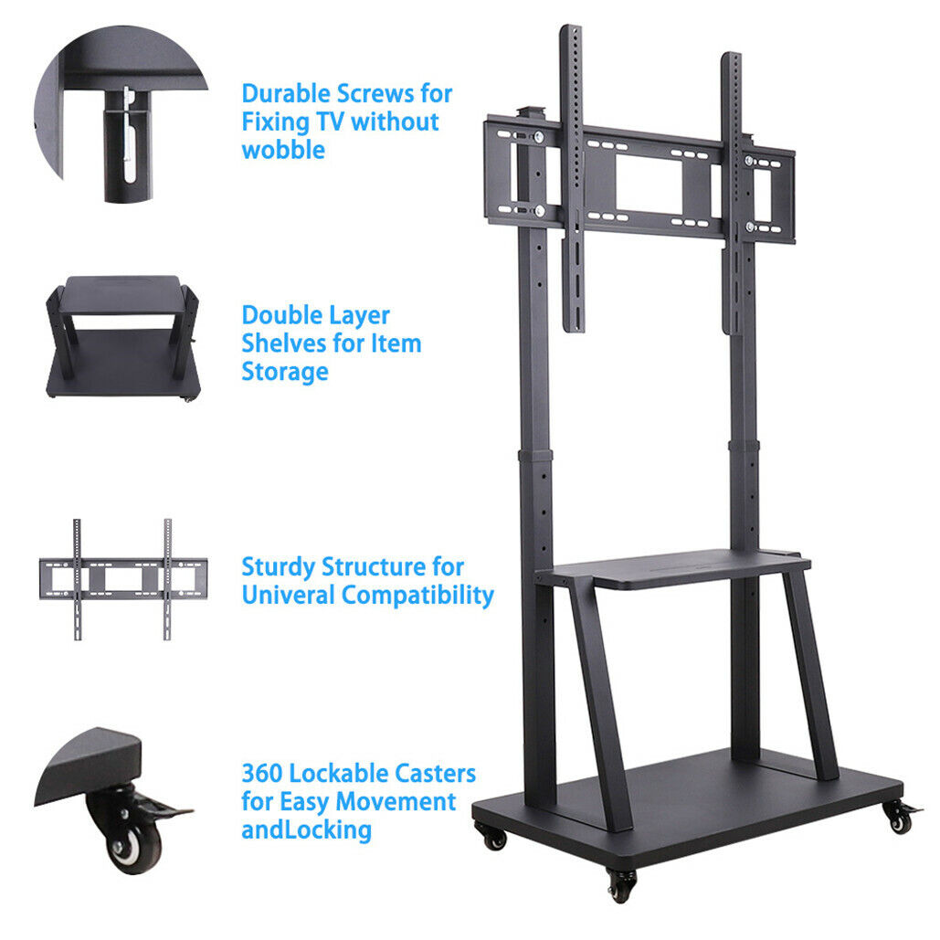 Rolling TV Stand 32-100 w/ Adjustable Mount & 2-Tier Shelf