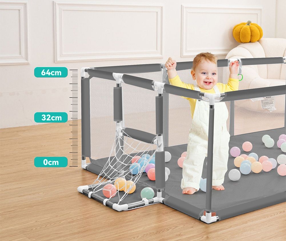 Grey Baby Playpen with Safety Gate