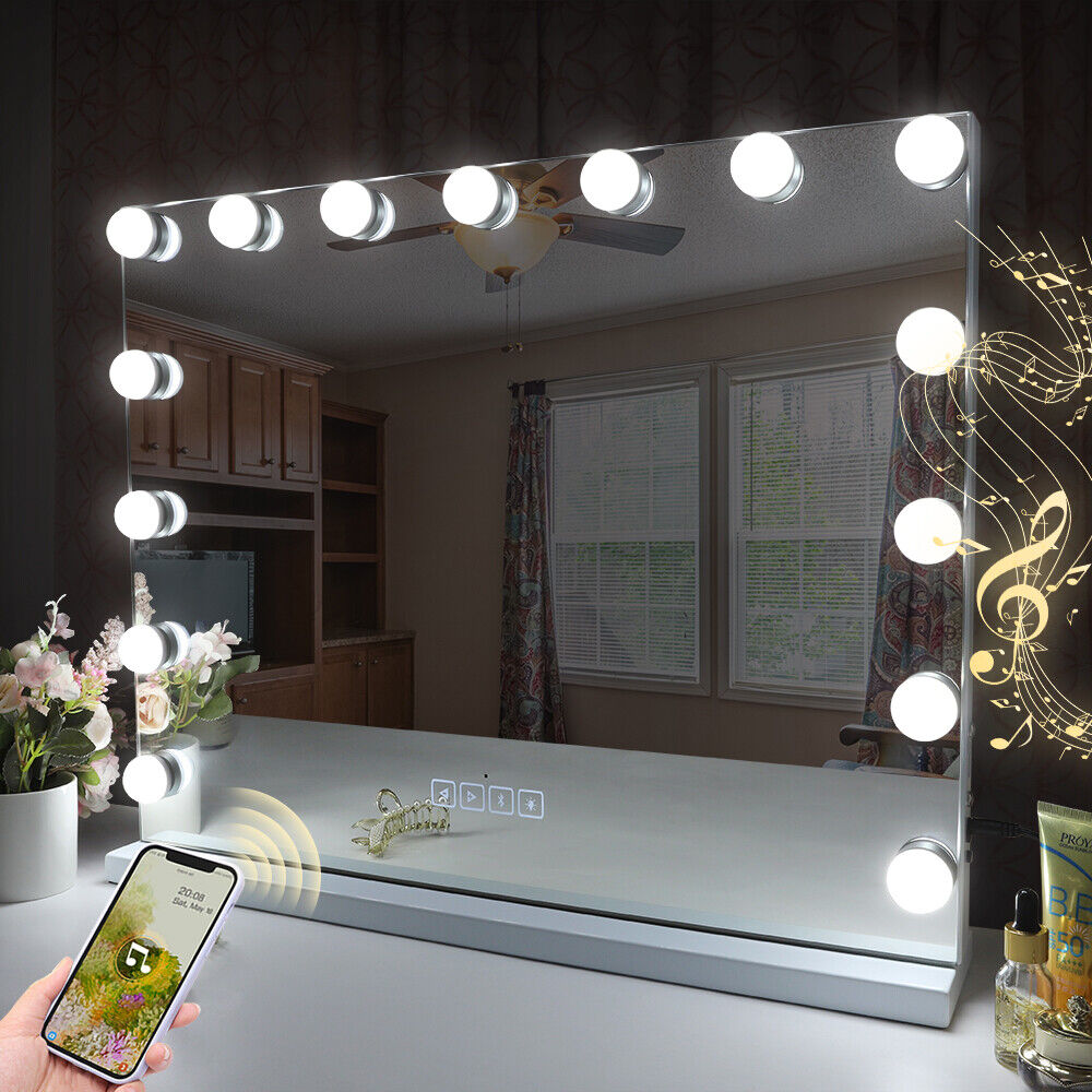 Hollywood LED Vanity Mirror Bluetooth Rectangle White Silver
