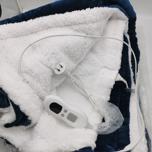 Double-side Flannel Heated Electric Throw Blanket Fast Heating Warm Washable Blue