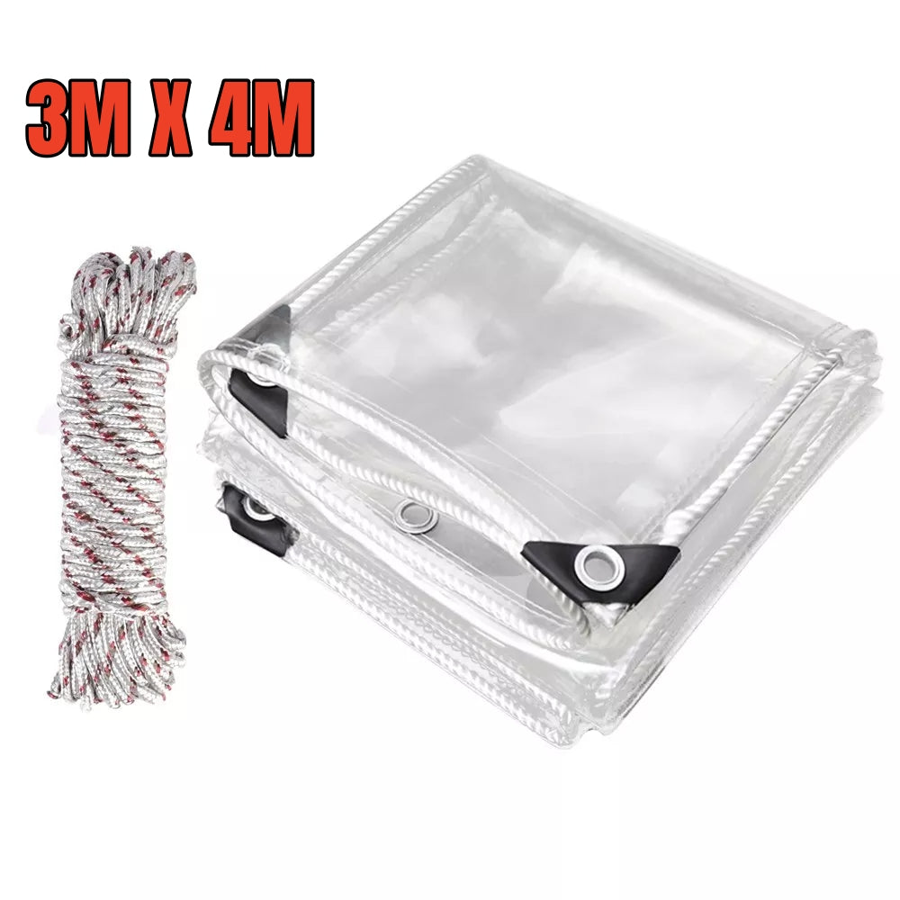 420GSM Heavy Duty Clear PVC Tarpaulin Cloth Transparent Tarps Grommets 3X4M