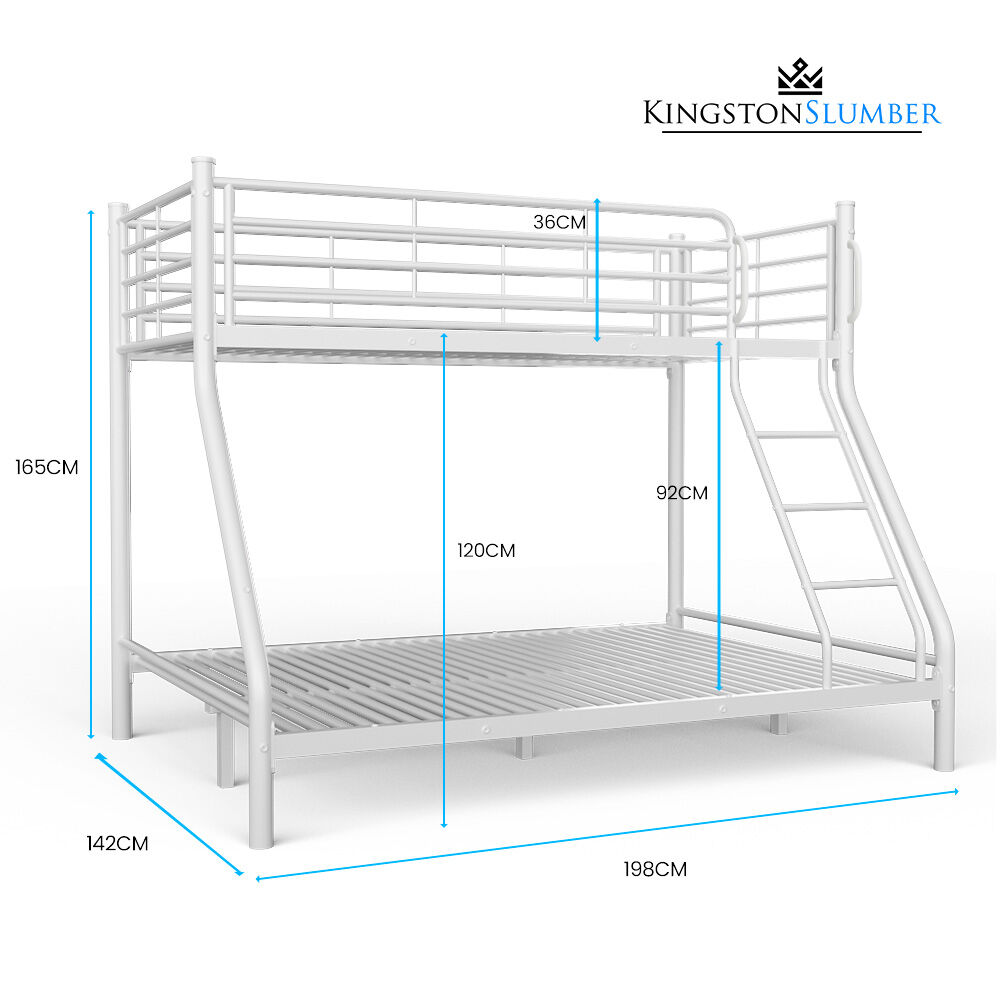 KINGSTON SLUMBER Single over Double Metal Bunk Bed Frame, Matte White