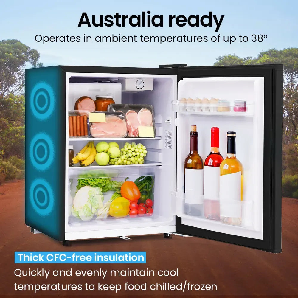 GECKO 70L Portable Bar Fridge and Freezer 12V/24V for Camping, Caravans, Black