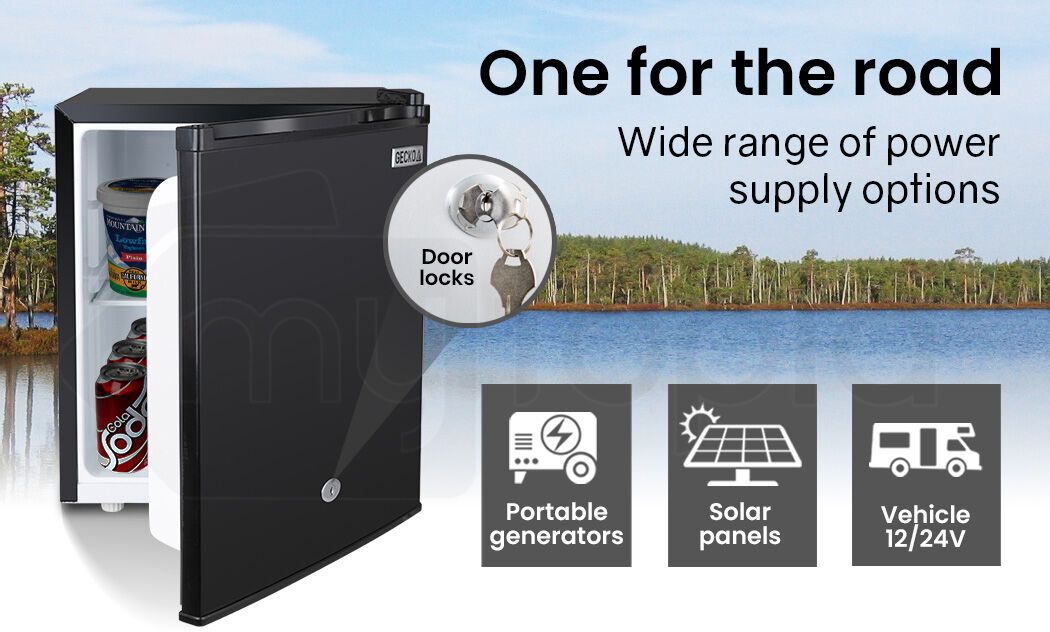 GECKO 57L Portable Camping Bar Fridge with Freezer 12V/24V, Black