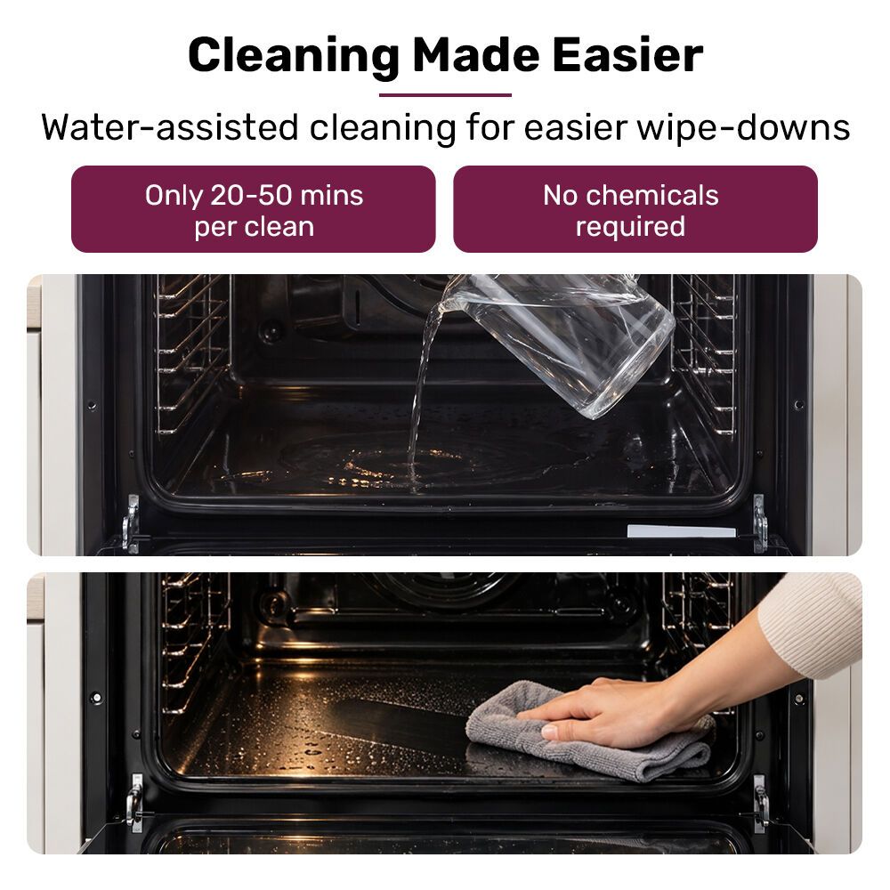 EUROCHEF 60cm Built-In Electric Oven, 80L, Water Clean, Air Fryer, 16 Functions, Triple-Glazed Door, Black, 15A Plug, Black