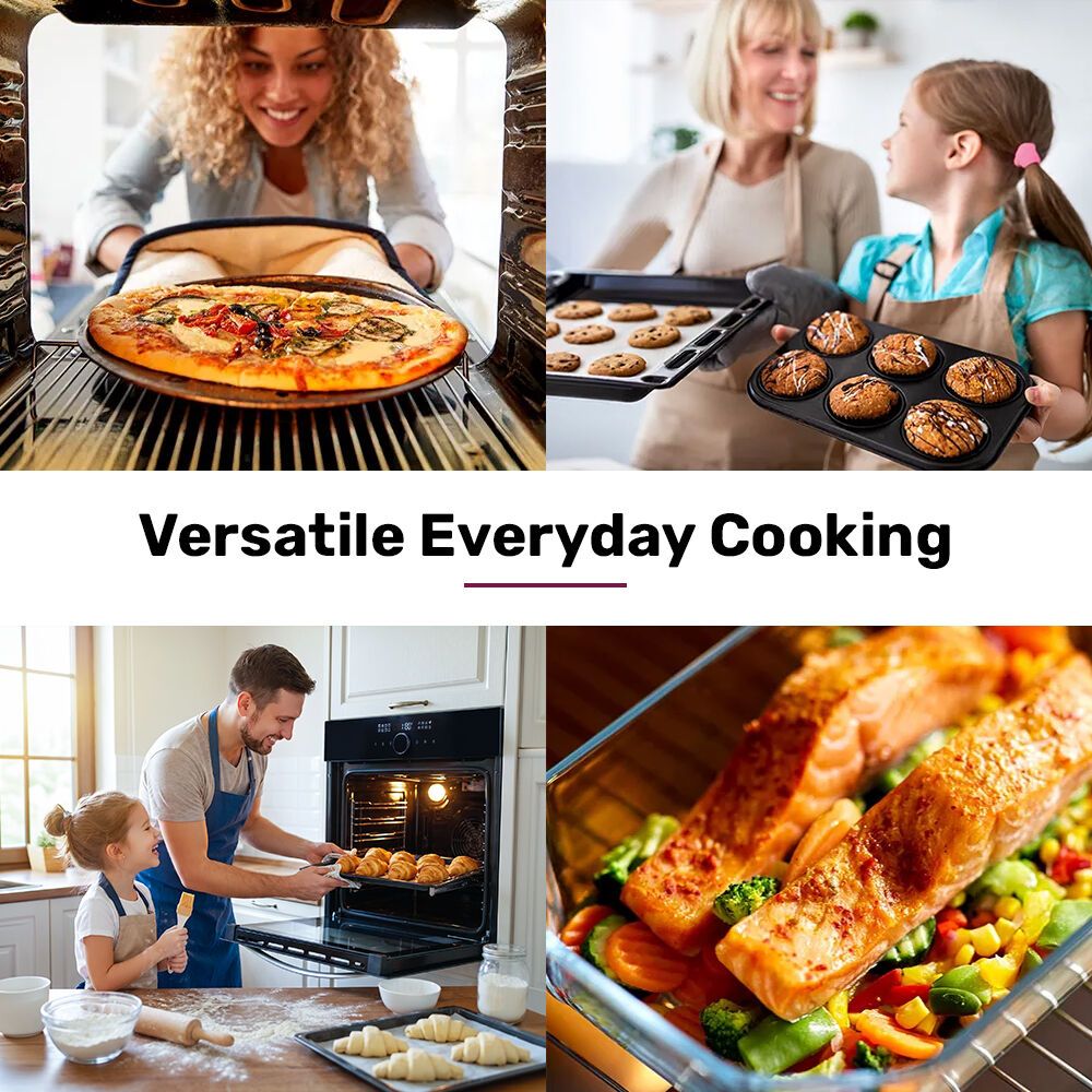 EUROCHEF 60cm Built-In Electric Oven, 80L, Water Clean, Air Fryer, 16 Functions, Triple-Glazed Door, Black, 15A Plug, Black