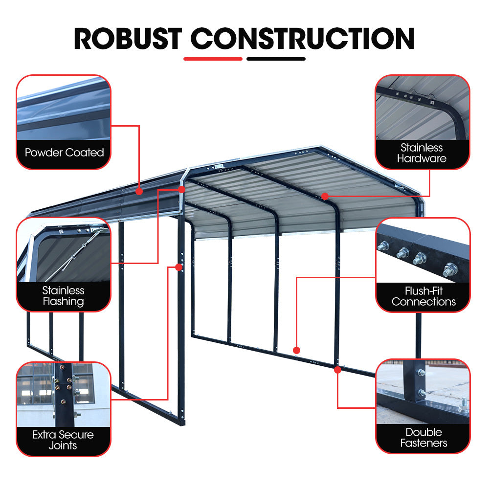 SHADE SHIELD Single Carport Shed 3.3 x 6 x 2.9m, Galvanised Steel Frame, Powder Coated Gable Roof, Shelter for Car Caravan Boat Tractor Agricultural