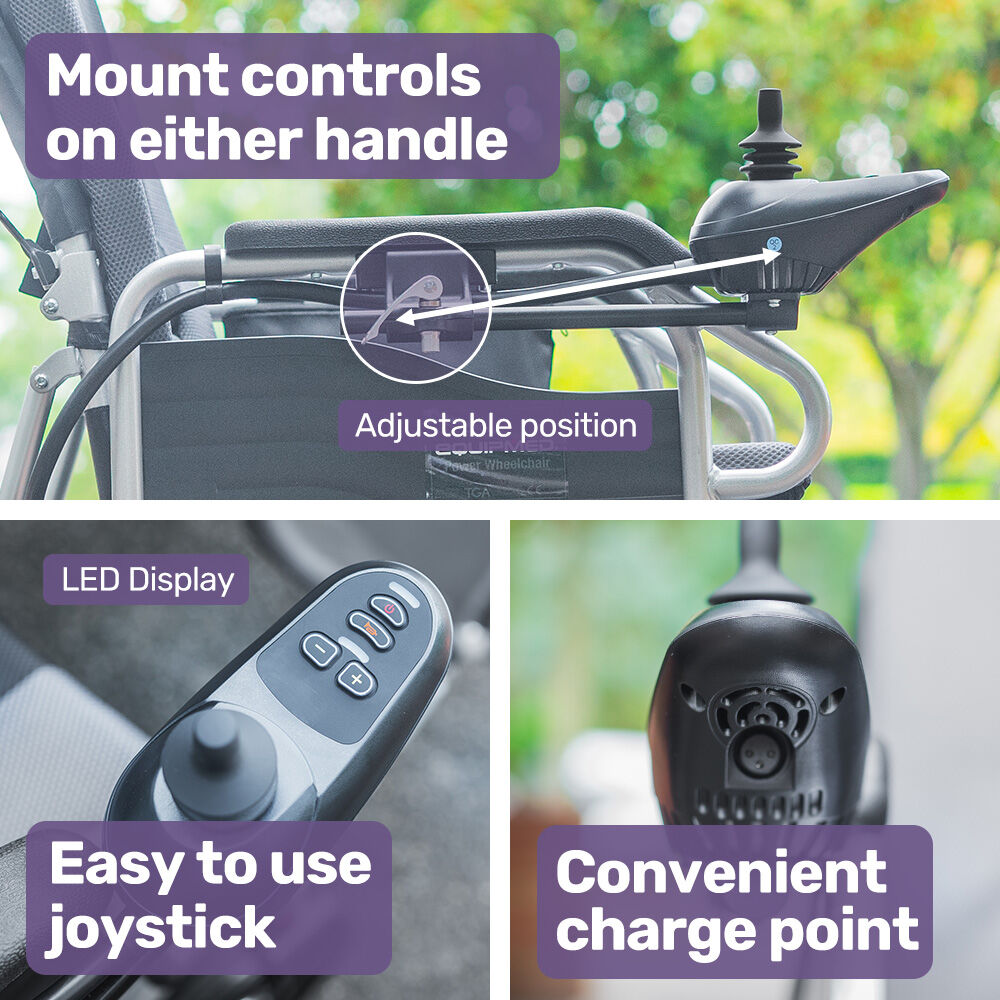 EQUIPMED Power Electric Wheelchair, Long Range, Auto Recline, Lithium Battery, 16" Rear Wheels, Headrest, Folding, Grey/Black