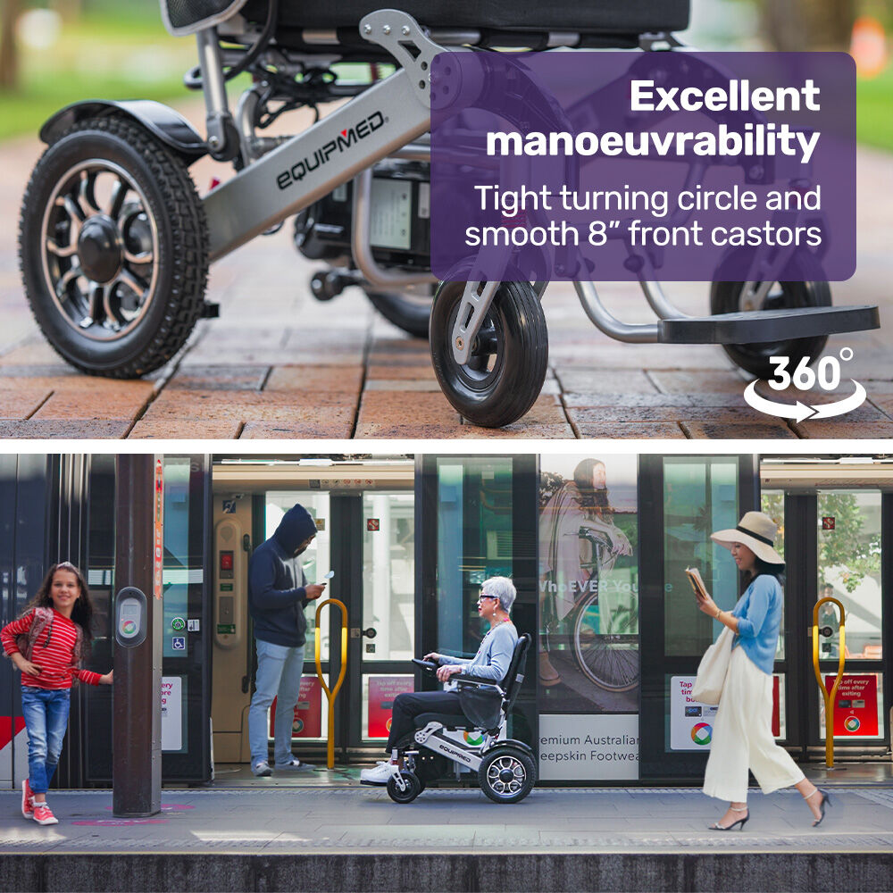 EQUIPMED Electric Folding Wheelchair, Folding, Motorised, 2x250W, Long Range, Power Mobility Scooter Lightweight