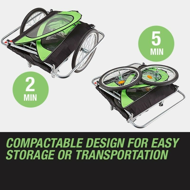 Tag-along Kids Bike Trailer Bicycle Pram Stroller Children Jogger Green