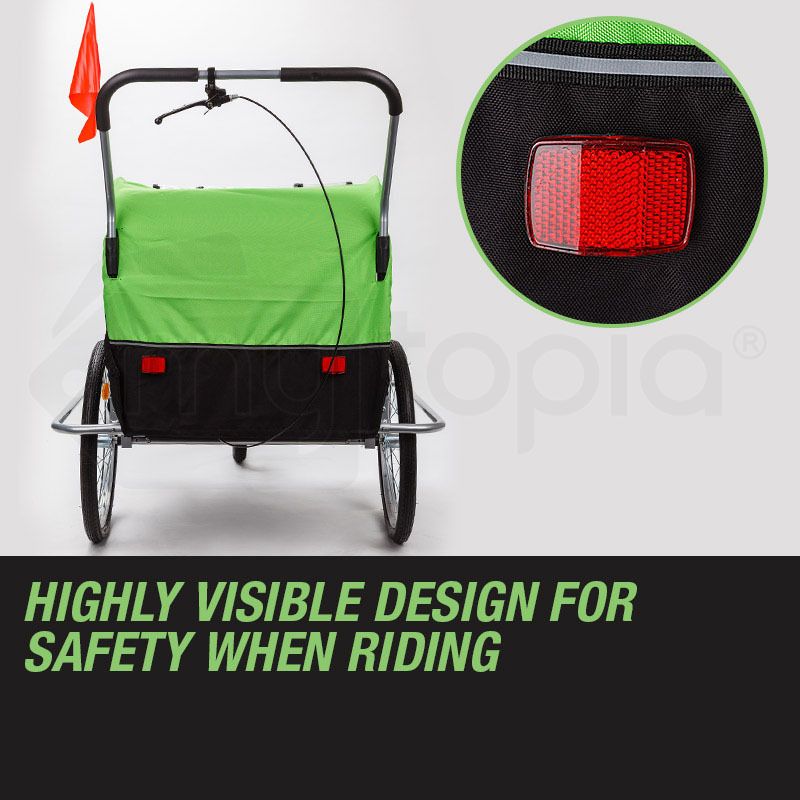 Tag-along Kids Bike Trailer Bicycle Pram Stroller Children Jogger Green