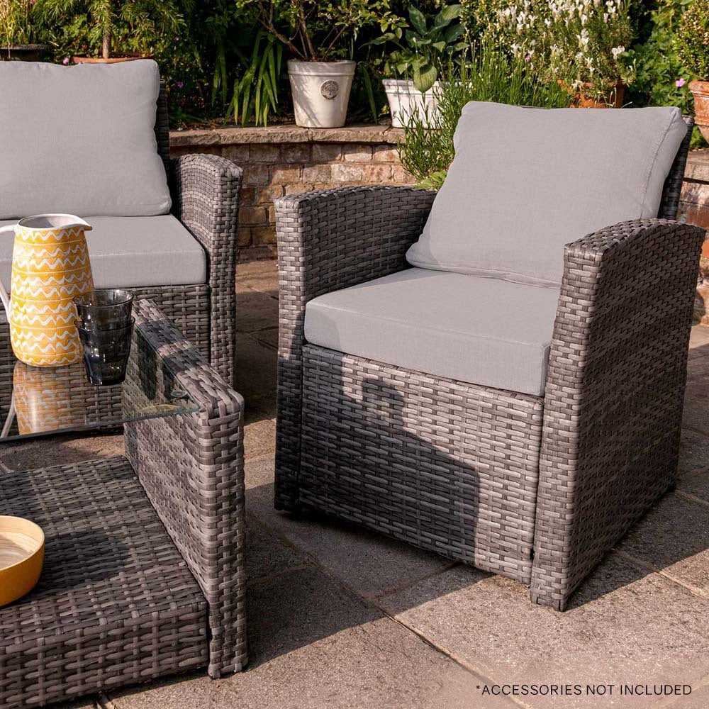 LONDON RATTAN 4 pc Outdoor Furniture Setting, 4 Seater, Lounge Sofa Chairs and Coffee Table, for Outdoors Garden Patio, Grey
