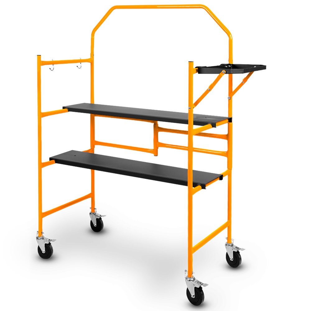 BAUMR-AG Mobile Scaffold Platform, 226kg Load, Steel Frame, Dual Height, Folding for easy Transport and Storage, Locking Castors, Tool Tray