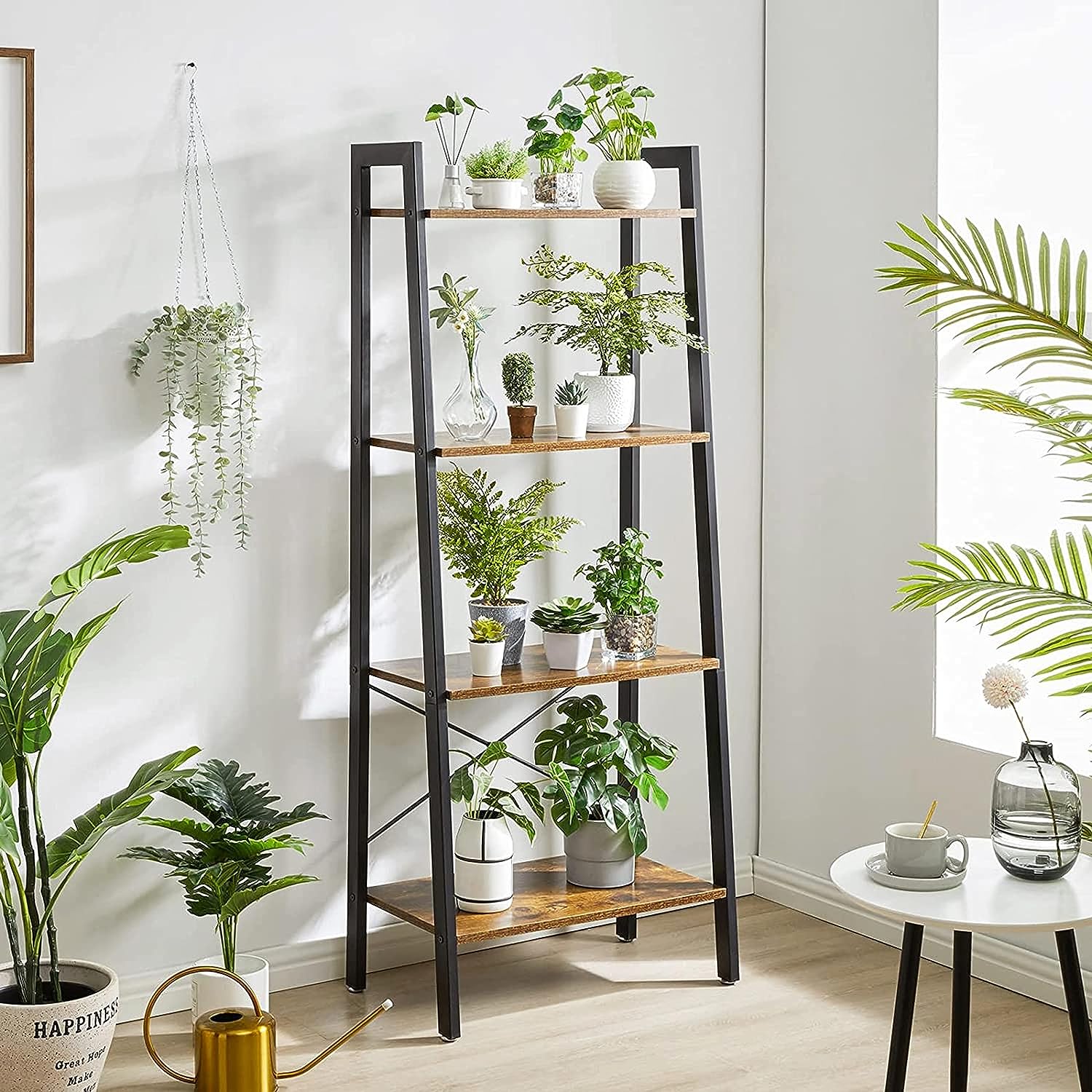 EKKIO 4-Tiers Metal Wood Ladder Shelf EK-WBS-101-YXH