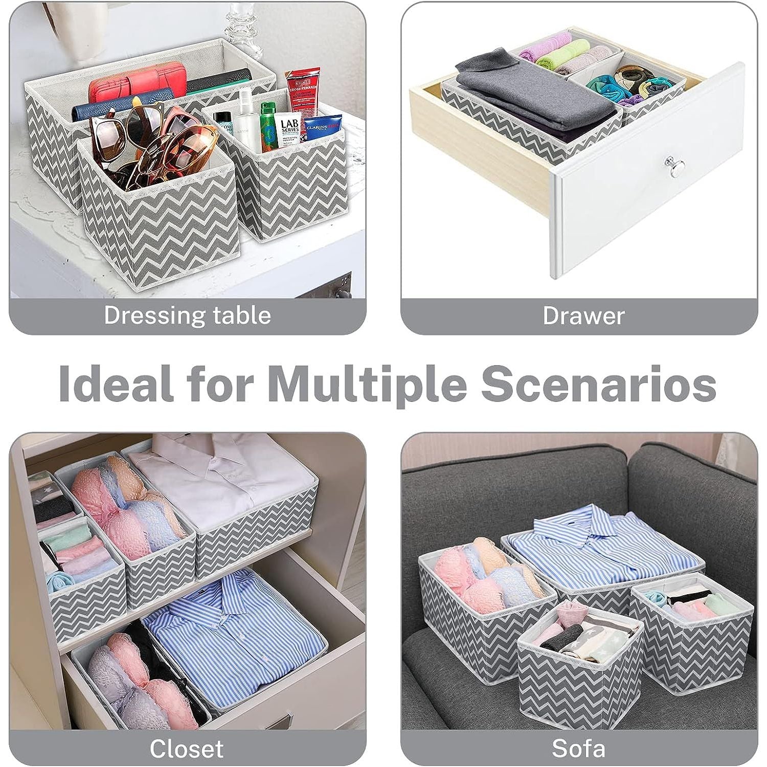 GOMINIMO 8 Set Foldable Clothes Storage Organizers in 3-Size (Stripe) GO-COZ-102-JX