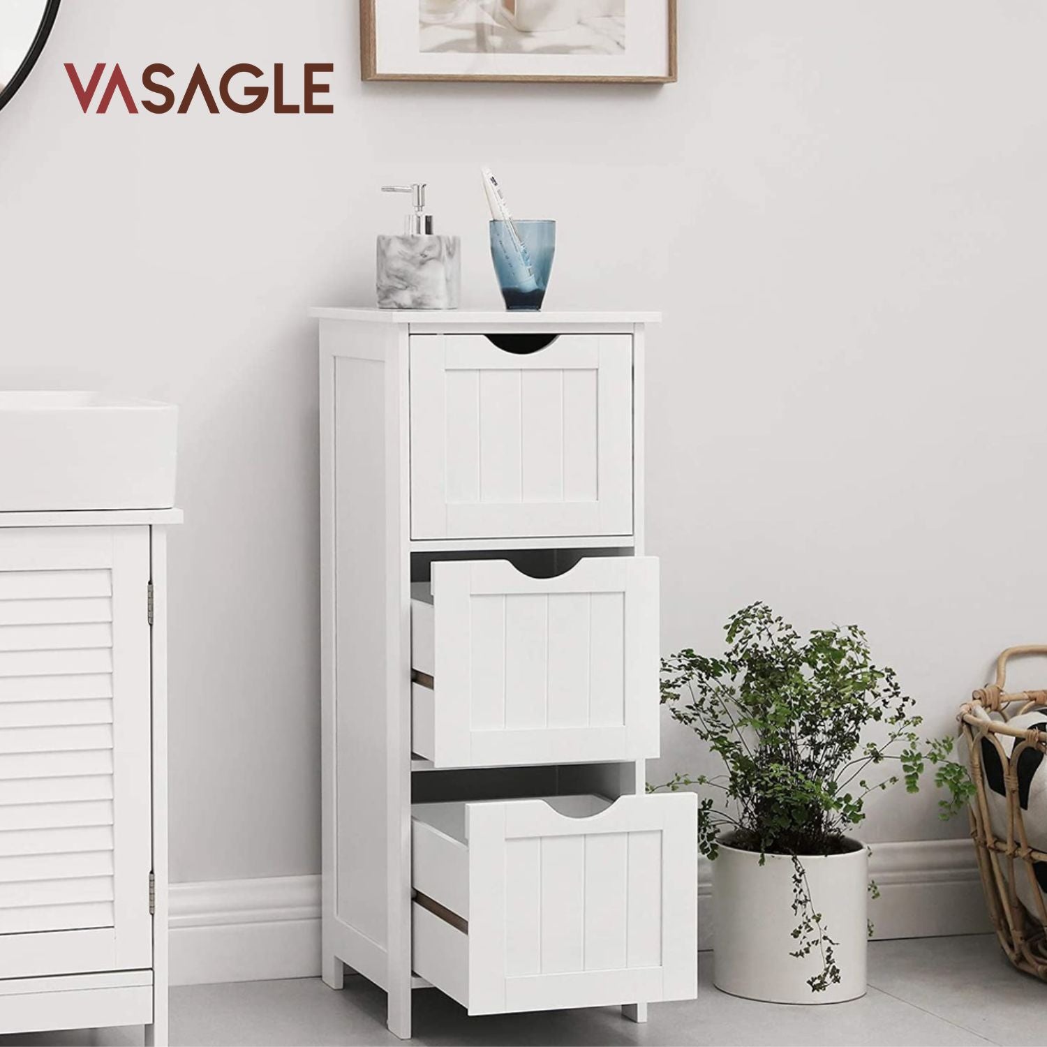 VASAGLE Floor Cabinet with 3 Drawers White BBC50WT
