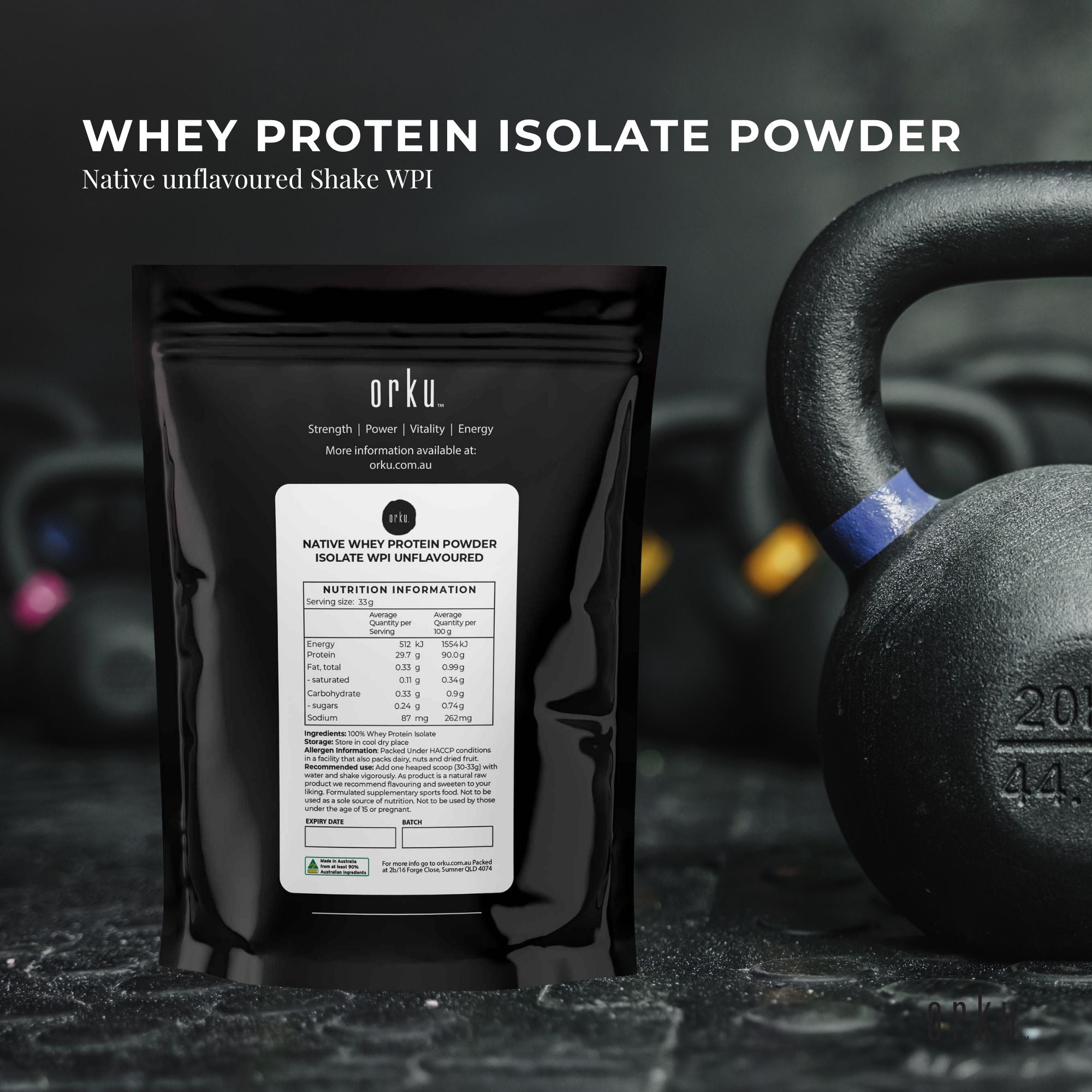 Orku 400g Native Unflavoured Whey Protein Isolate Powder - Shake WPI Supplement