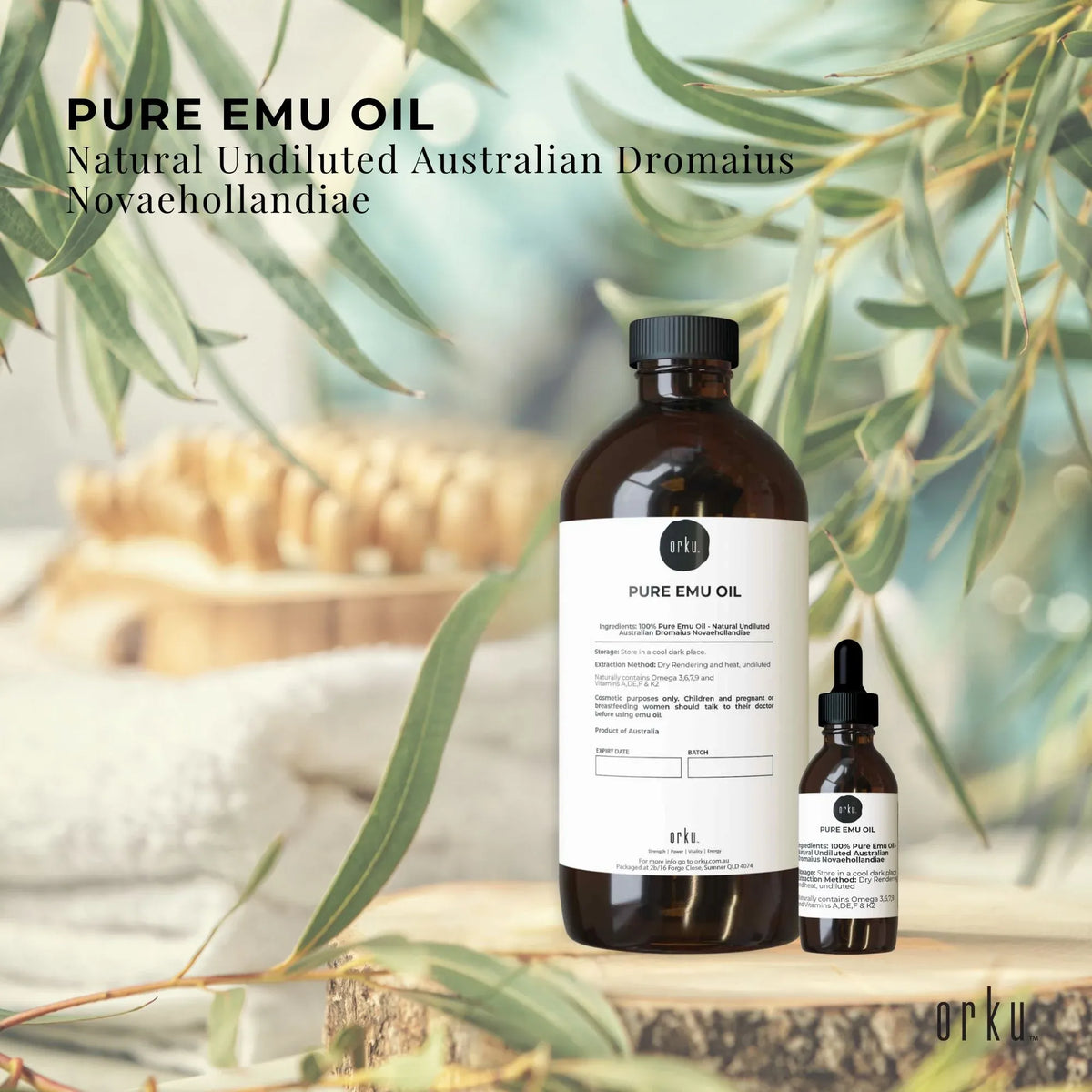 Orku 500ml Pure Emu Oil + Bonus 25ml Bottle - Australian Dromaius Novaehollandiae