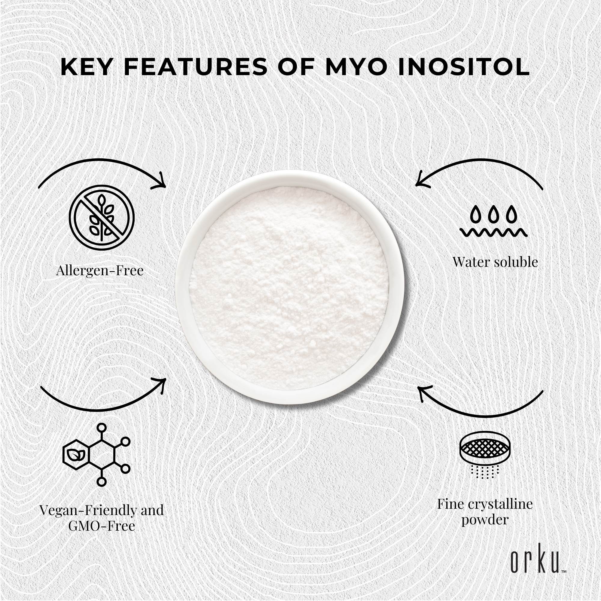 Orku 100g Myo Inositol Powder - USP Grade High Purity Unflavoured