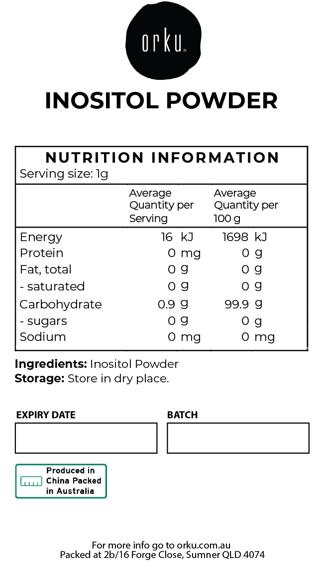 Orku 1Kg Myo Inositol Powder - USP Grade High Purity Unflavoured